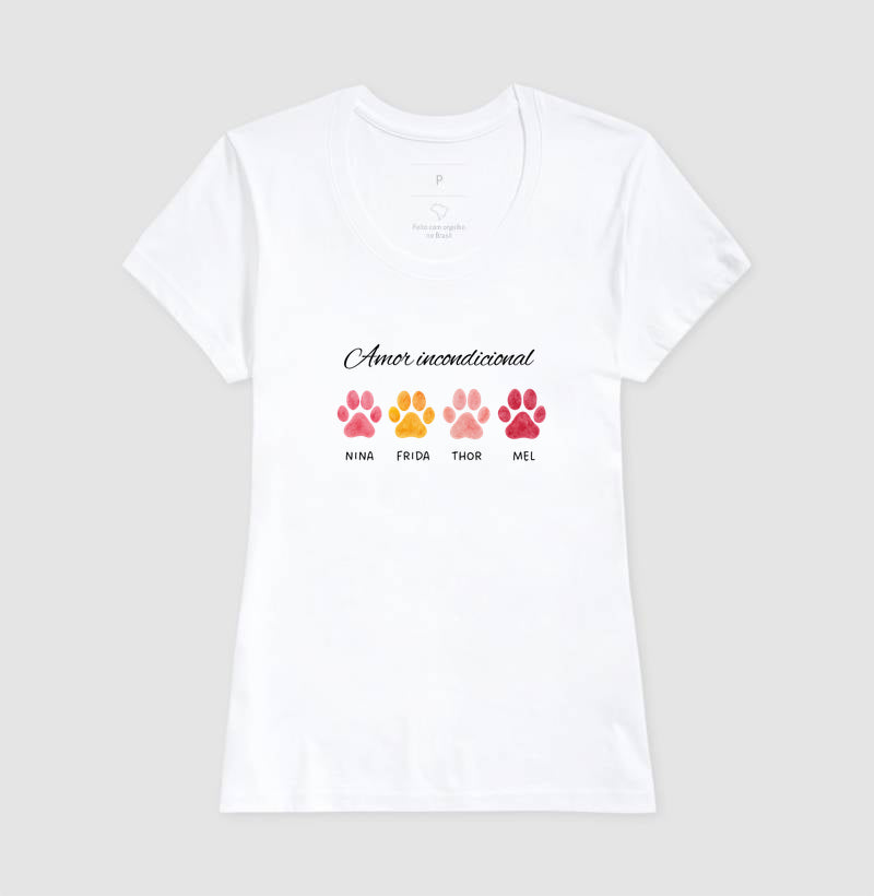 Camiseta AMOR INCONDICIONAL + PATINHAS E NOMES PERSONALIZADOS