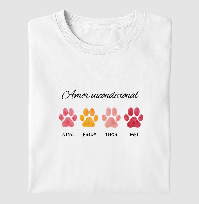 Camiseta AMOR INCONDICIONAL + PATINHAS E NOMES PERSONALIZADOS