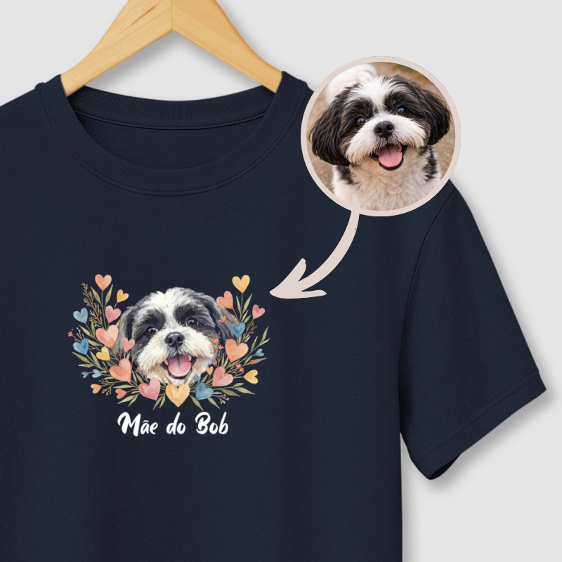 Camiseta AMOR FLORAL (Grande) | Foto e Nome do seu pet