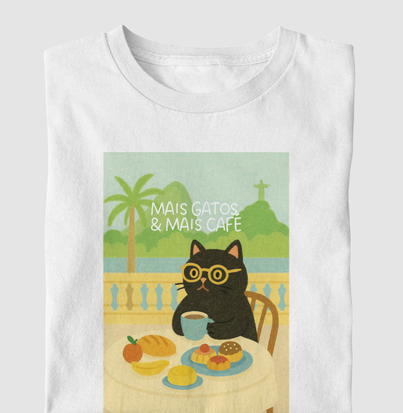 Camiseta MAIS GATOS E MAIS CAFÉ
