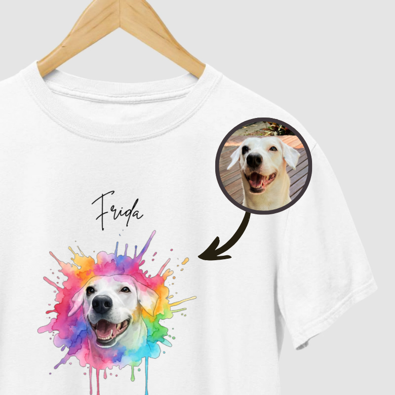 Camiseta MEU PET EM ARTE AQUARELA | FOTO E NOME DO SEU PET