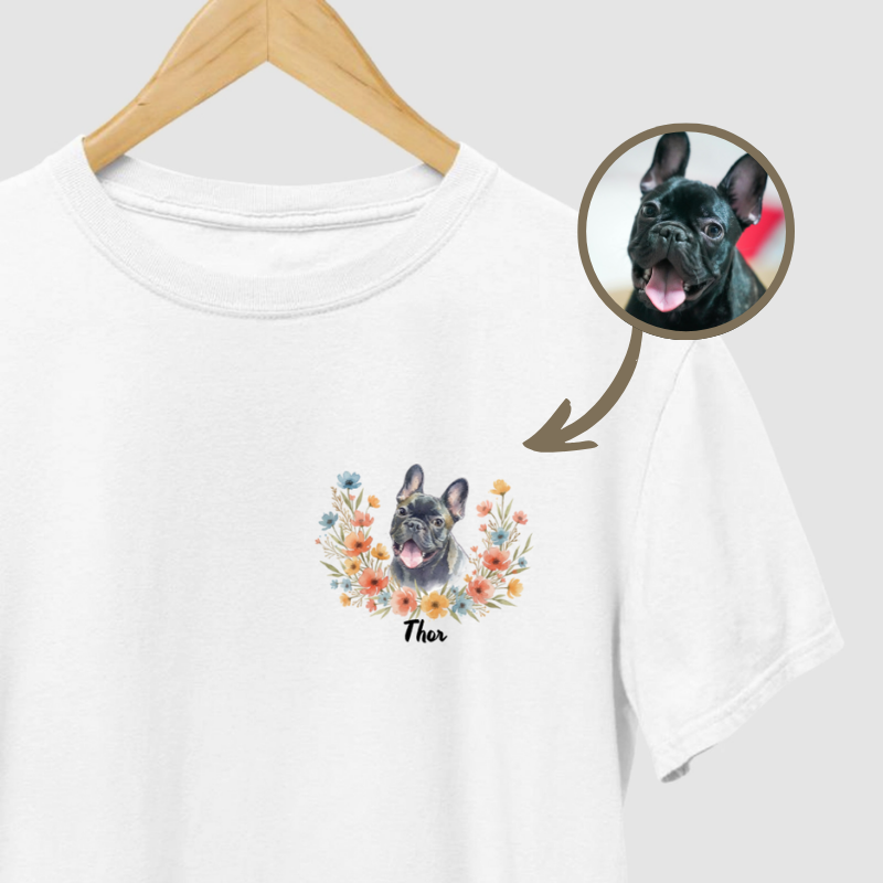 Camiseta AMOR FLORAL | Foto e Nome do seu pet