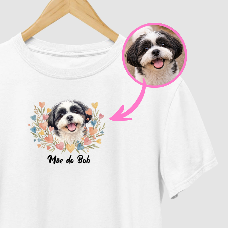 Camiseta AMOR FLORAL (Grande) | Foto e Nome do seu pet