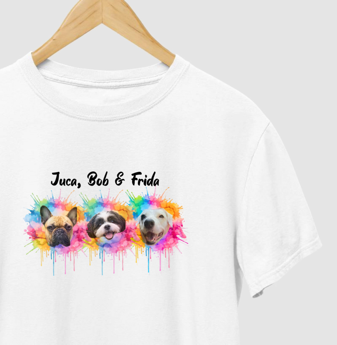 Camiseta TINTA COLORIDA | Foto e Nome do seu Pet