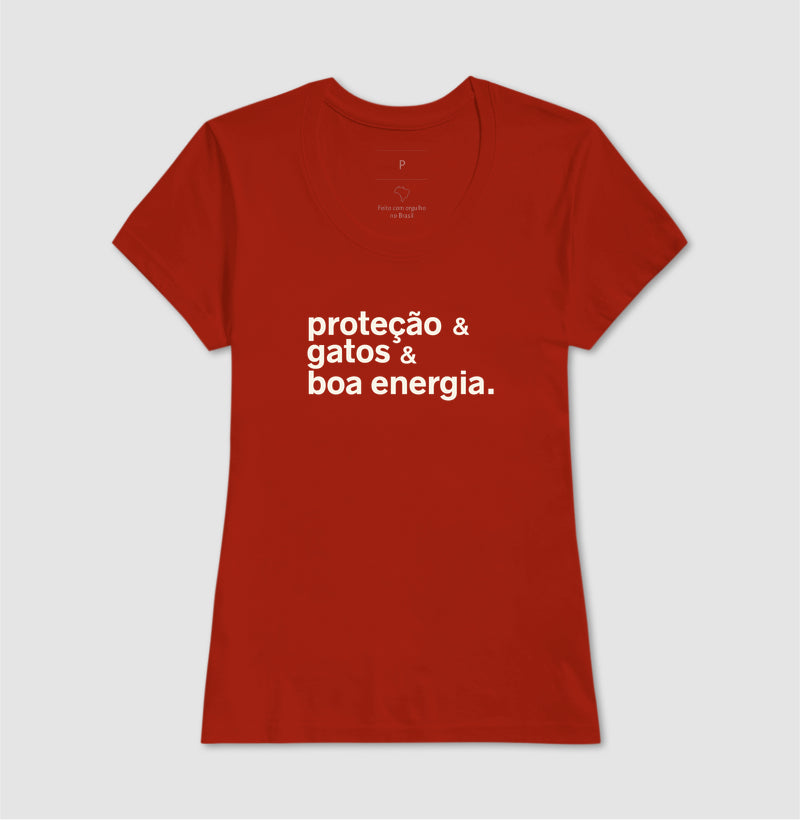 Camiseta PROTEÇÃO & GATOS & BOA ENERGIA