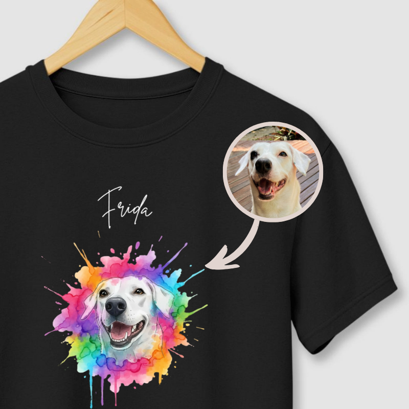 Camiseta MEU PET EM ARTE AQUARELA | FOTO E NOME DO SEU PET
