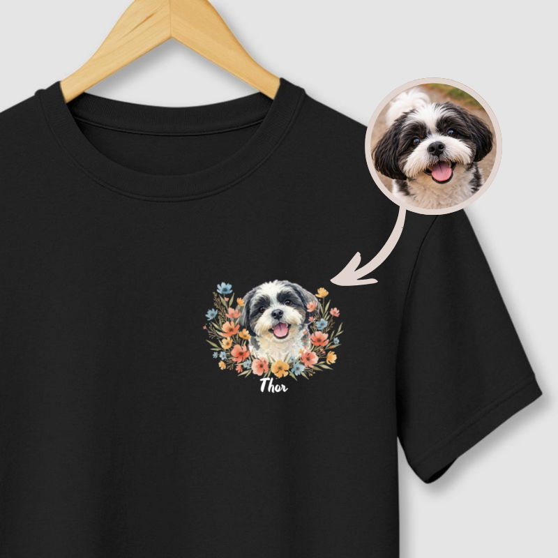 Camiseta AMOR FLORAL | Foto e Nome do seu pet