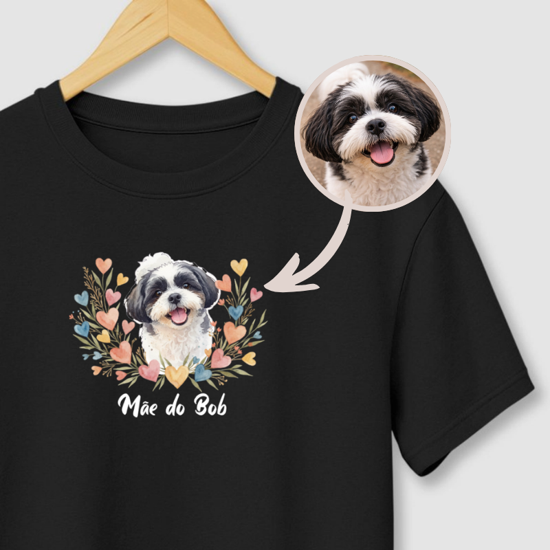 Camiseta AMOR FLORAL (Grande) | Foto e Nome do seu pet