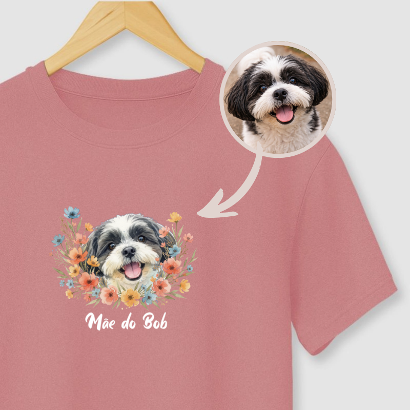 Camiseta AMOR FLORAL (Grande) | Foto e Nome do seu pet