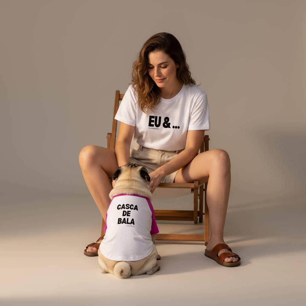 KIT CAMISETAS HUMANO + PET: EU & CASCA DE BALA