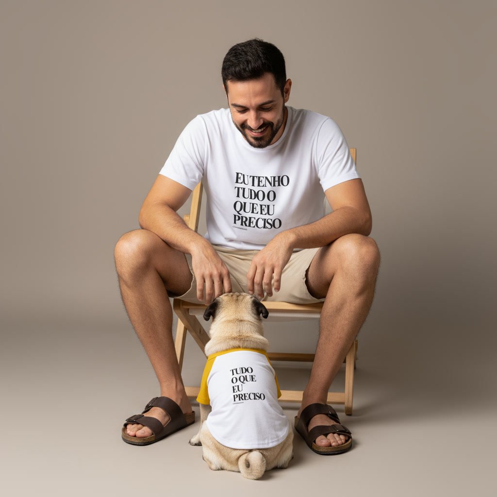 KIT CAMISETAS HUMANO + PET: TENHO TUDO QUE EU PRECISO